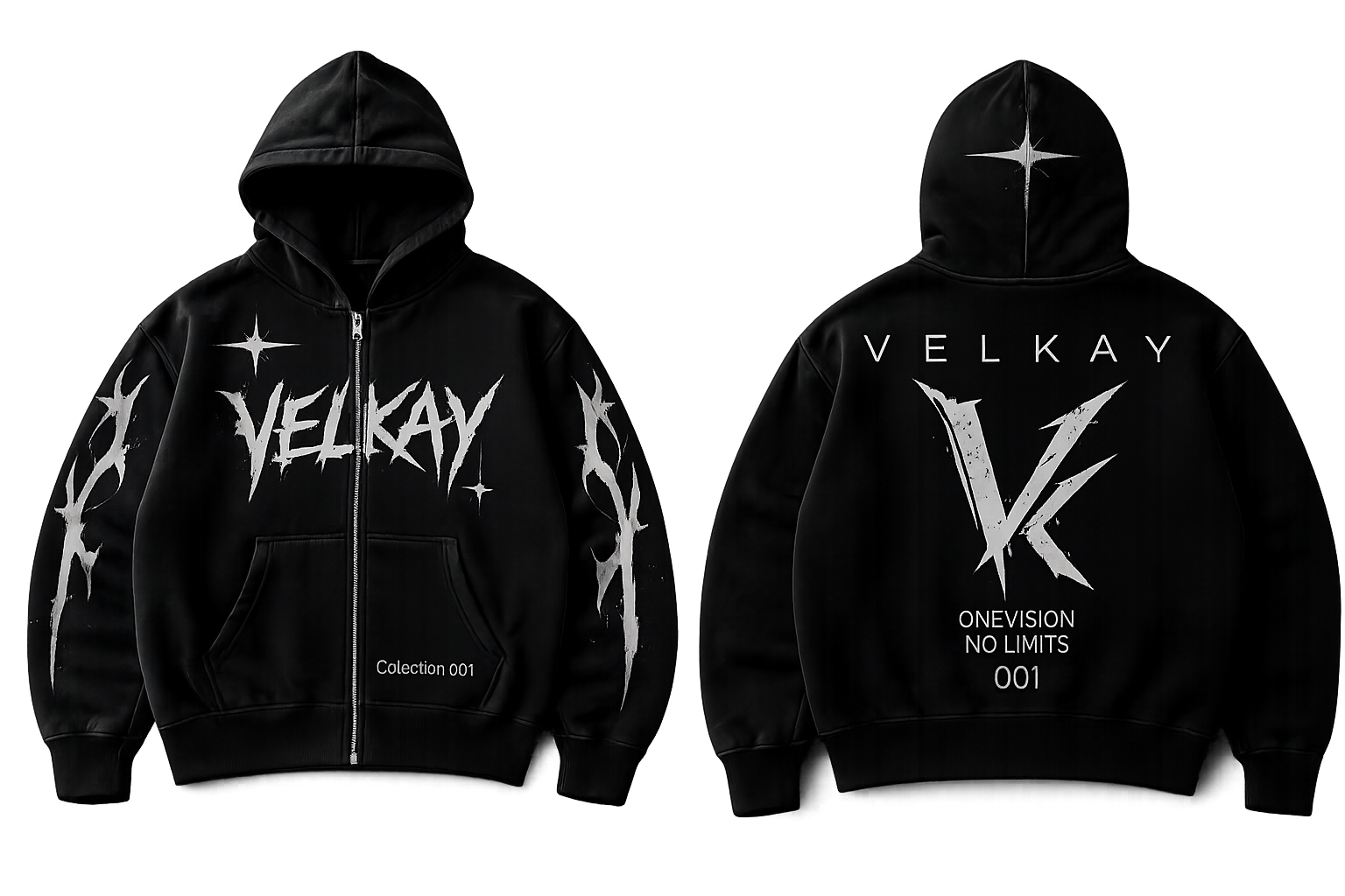 VELKAY Imagination Zip Up in Black and White